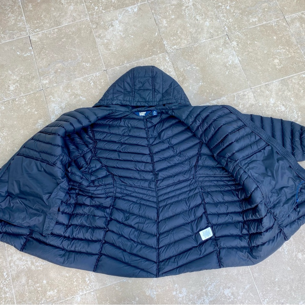 Lands End Wanderweight Down Puffer Jacket Womens 3X Black Hooded Packable - Picture 8 of 16